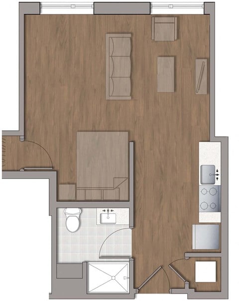 Floor plan for studio, 1 bath, 471 sqft